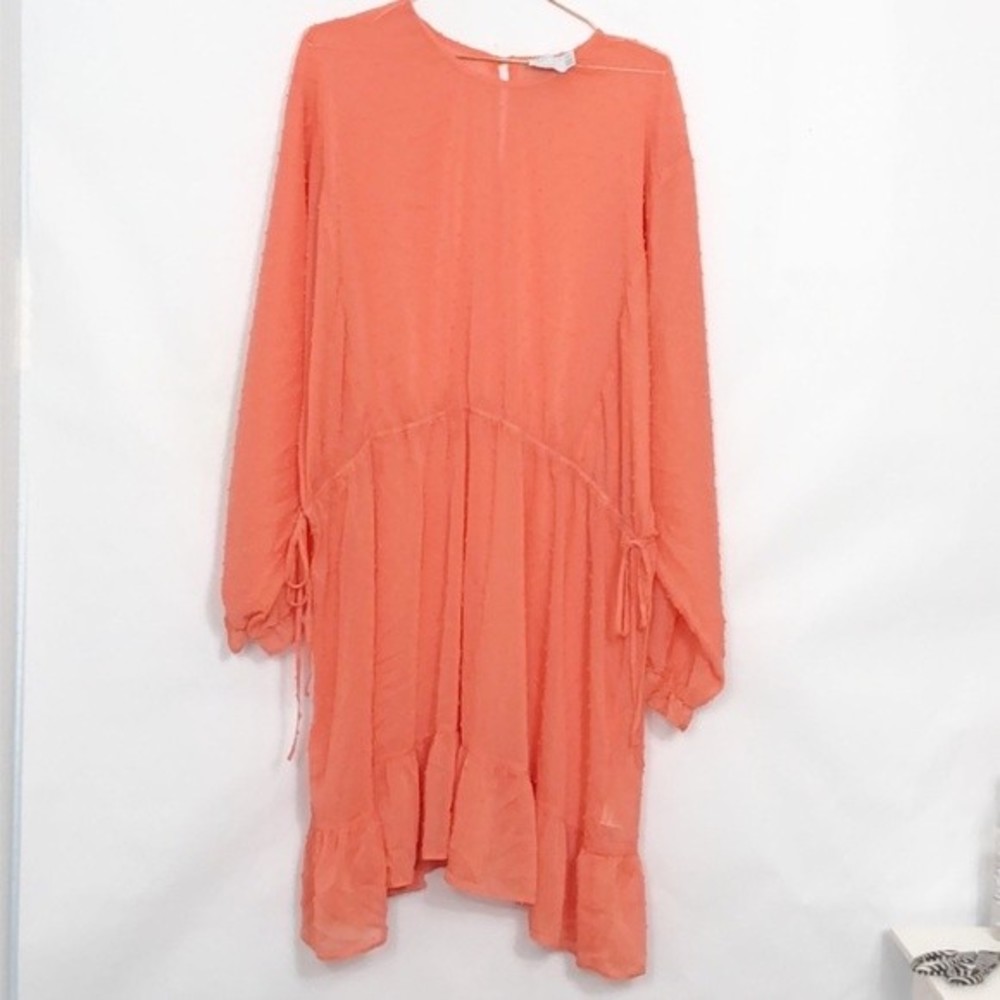 ASOS Curve Coral Elastic Waist Tie Sides Sheer Dress New Condition Size 20 22C